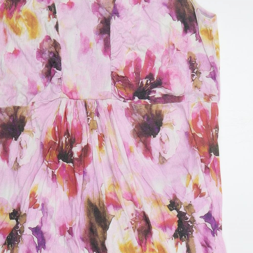 M&Co Womens Pink Floral Viscose A-Line  Size 24  V-Neck Pullover