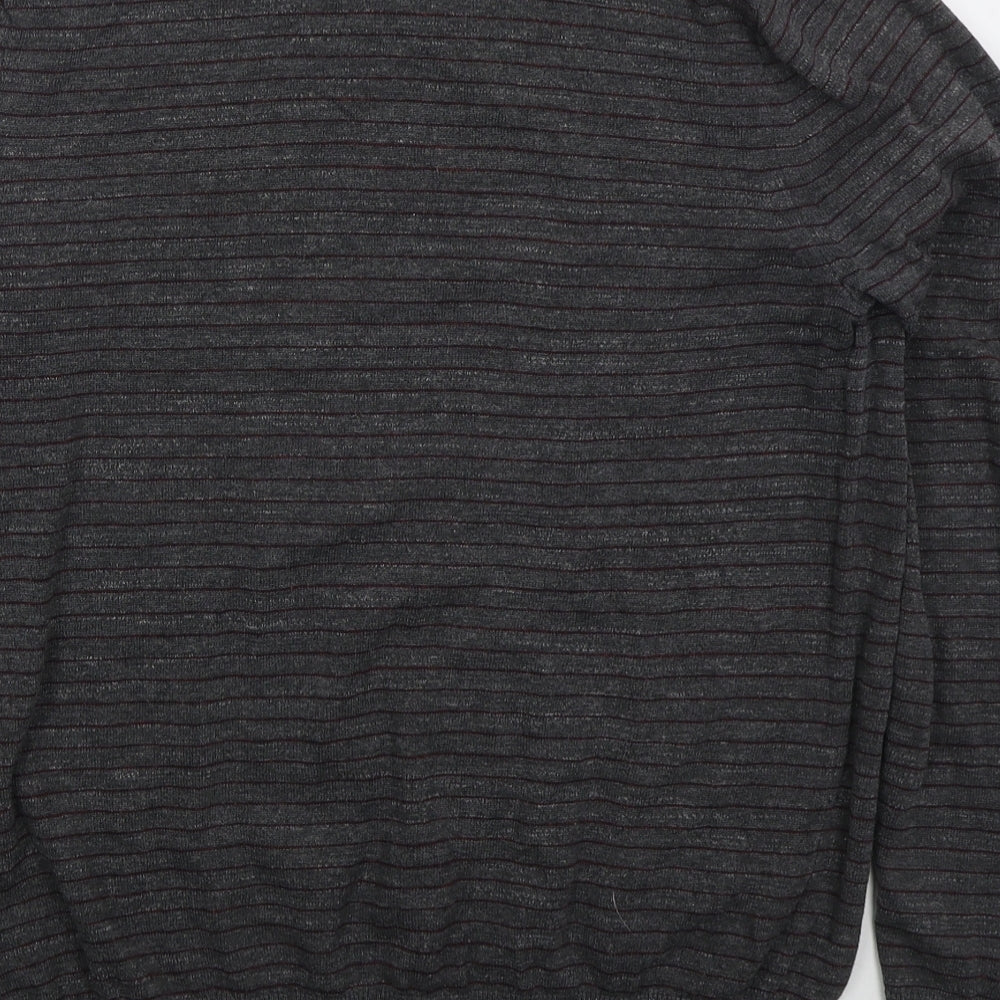 Fred Perry Mens Grey Crew Neck Striped Cotton Pullover Jumper Size M