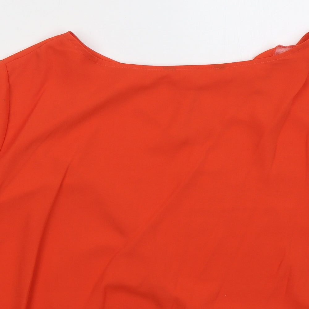 Preworn Womens Red  Polyester Basic Blouse Size 24 Boat Neck