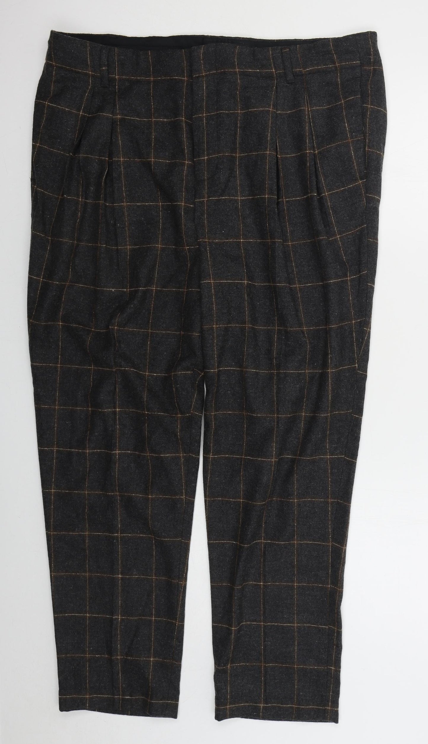 ASOS Mens Grey Check Polyester Trousers  Size 38 L24 in Regular Button