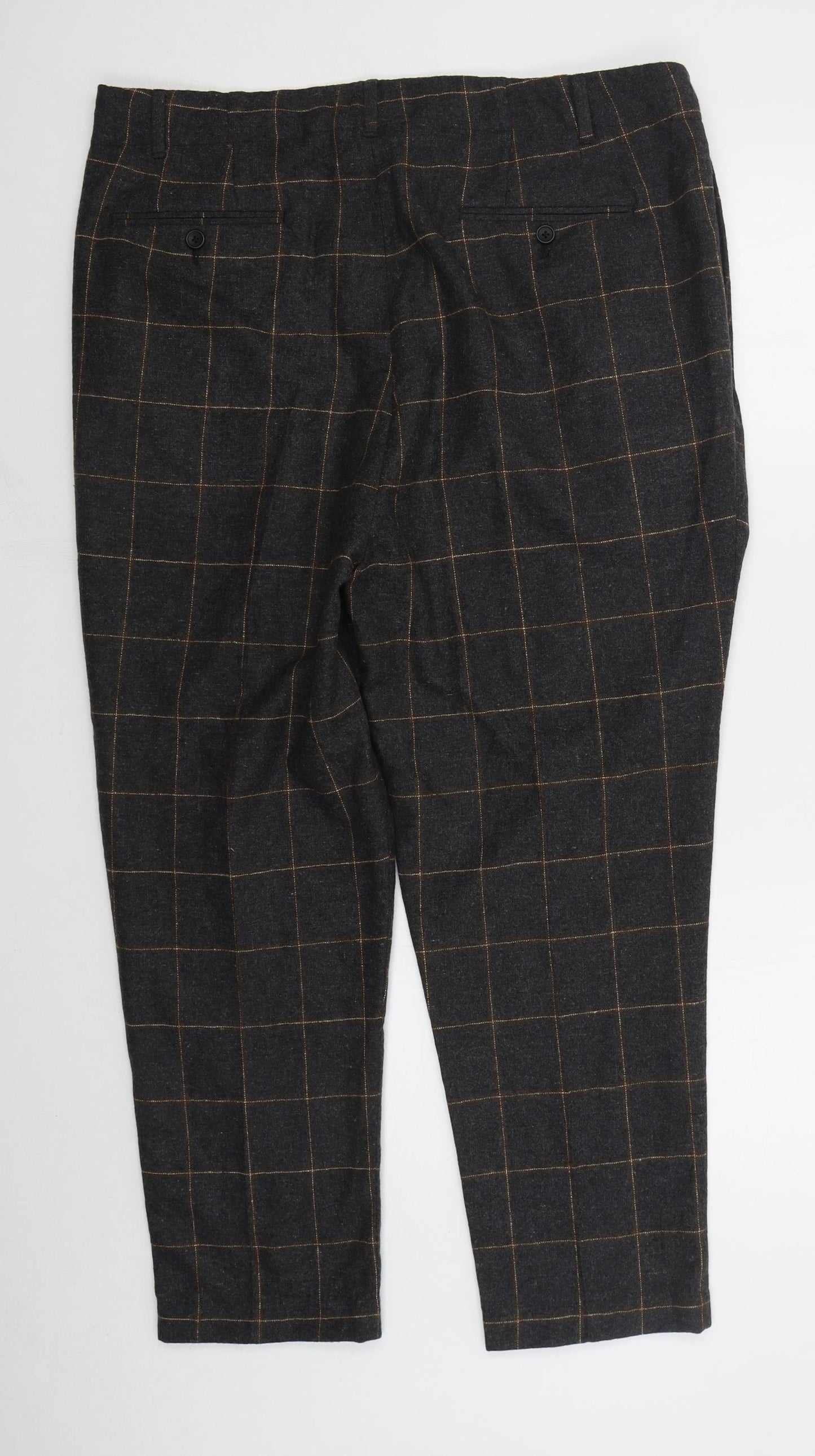 ASOS Mens Grey Check Polyester Trousers  Size 38 L24 in Regular Button
