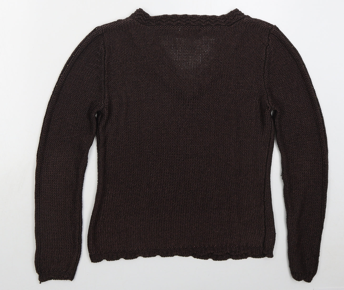 Viz-A-Viz Womens Brown V-Neck  Acrylic Pullover Jumper Size 12