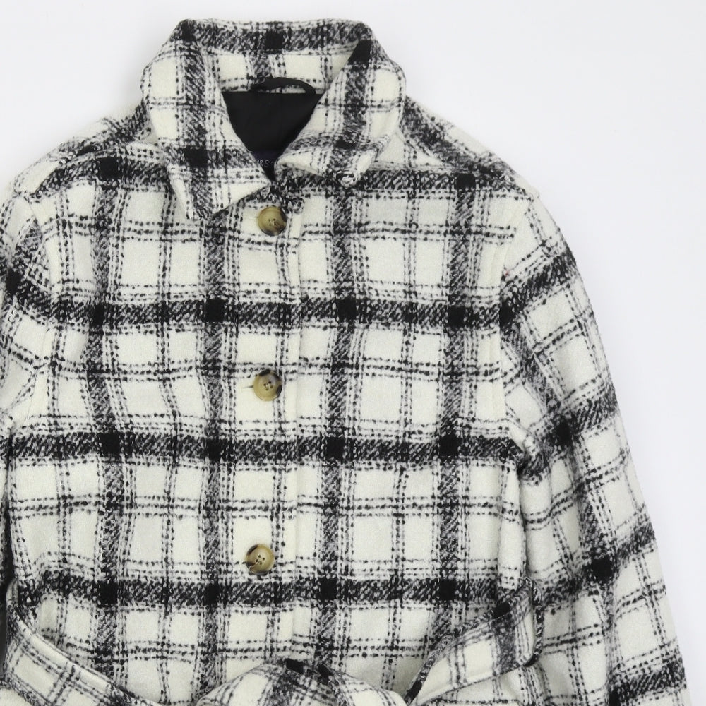 Marks and Spencer Womens Ivory Check  Pea Coat Coat Size 8  Button