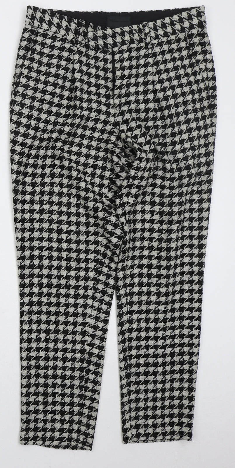 ASOS Mens Black Houndstooth Polyester Trousers  Size 30 L27 in Regular Hook & Eye