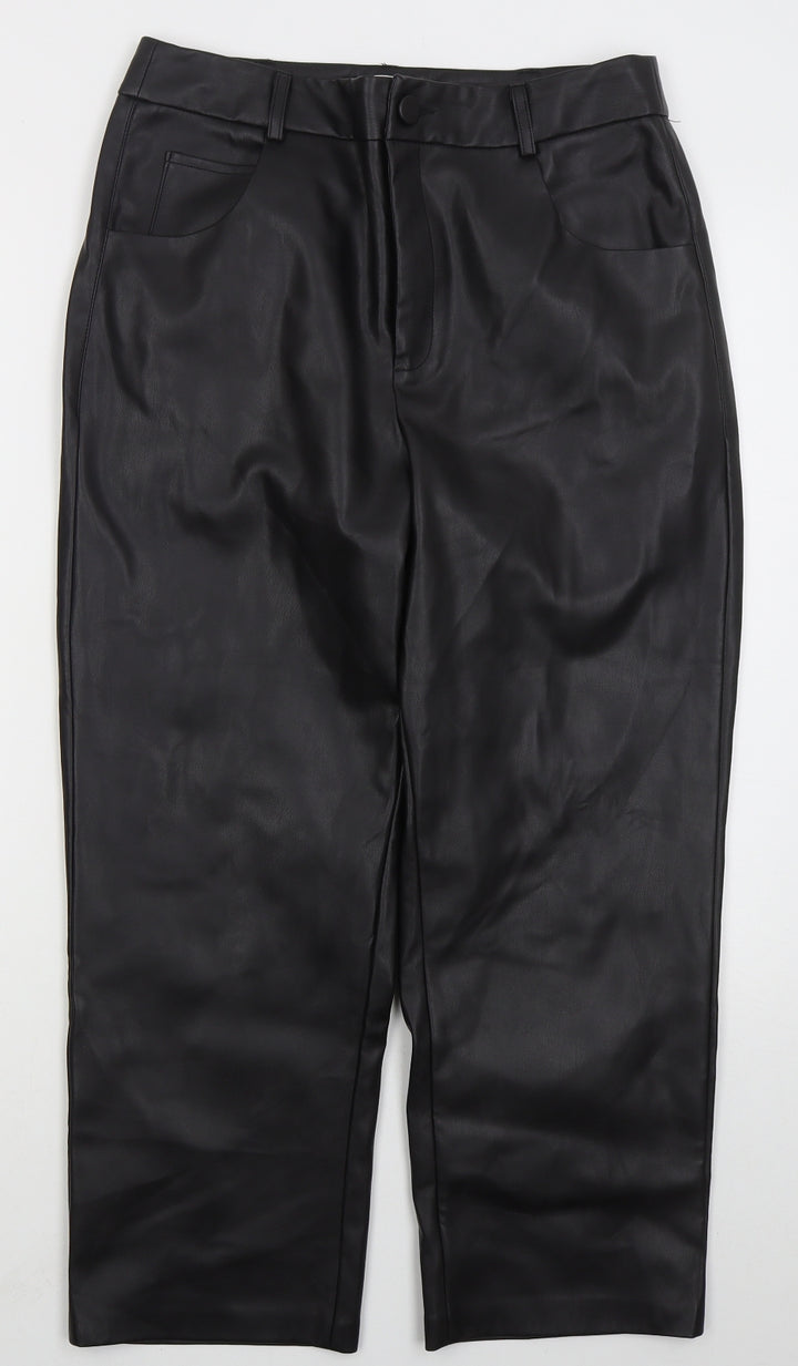 La Redoute Womens Black Polyurethane Trousers Size 14 L25 in Regular Button