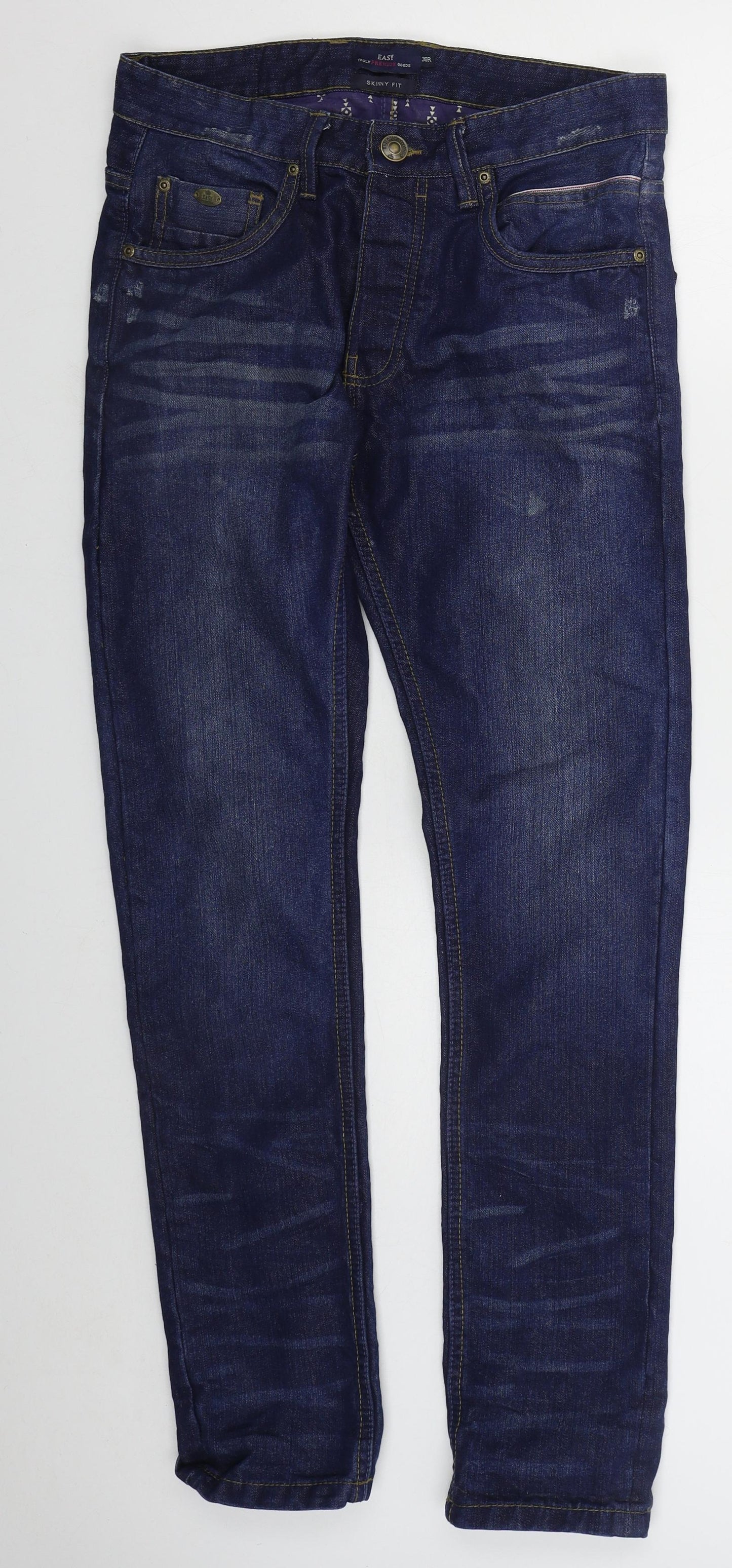 EAST Mens Black  Cotton Skinny Jeans Size 30 L31 in Regular Button