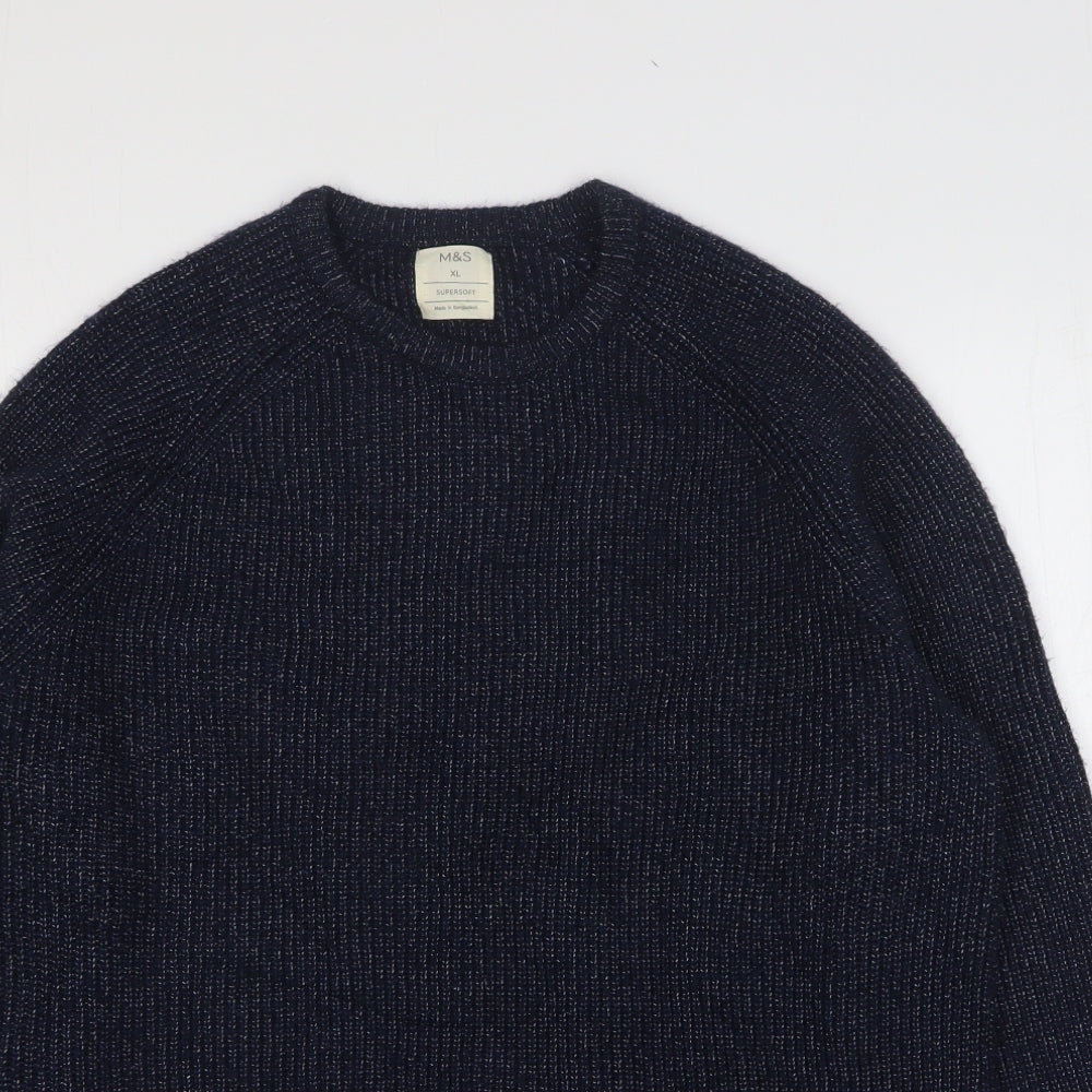 Marks and Spencer Mens Blue Round Neck  Polyamide Pullover Jumper Size XL