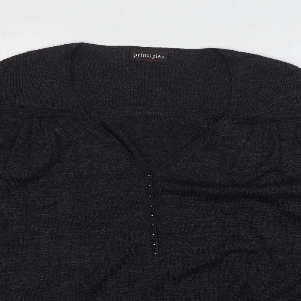 Principles Womens Grey V-Neck  Wool Pullover Jumper Size 16