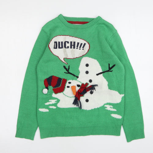 Rebel Boys Green Round Neck  Acrylic Pullover Jumper Size 10-11 Years   - Christmas