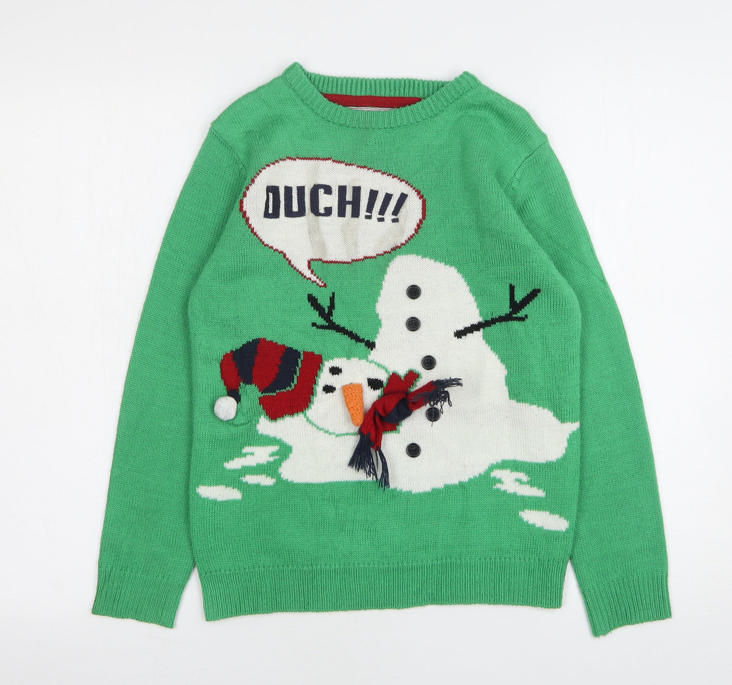Rebel Boys Green Round Neck  Acrylic Pullover Jumper Size 10-11 Years   - Christmas