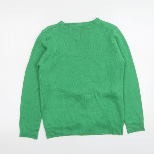 Rebel Boys Green Round Neck  Acrylic Pullover Jumper Size 10-11 Years   - Christmas