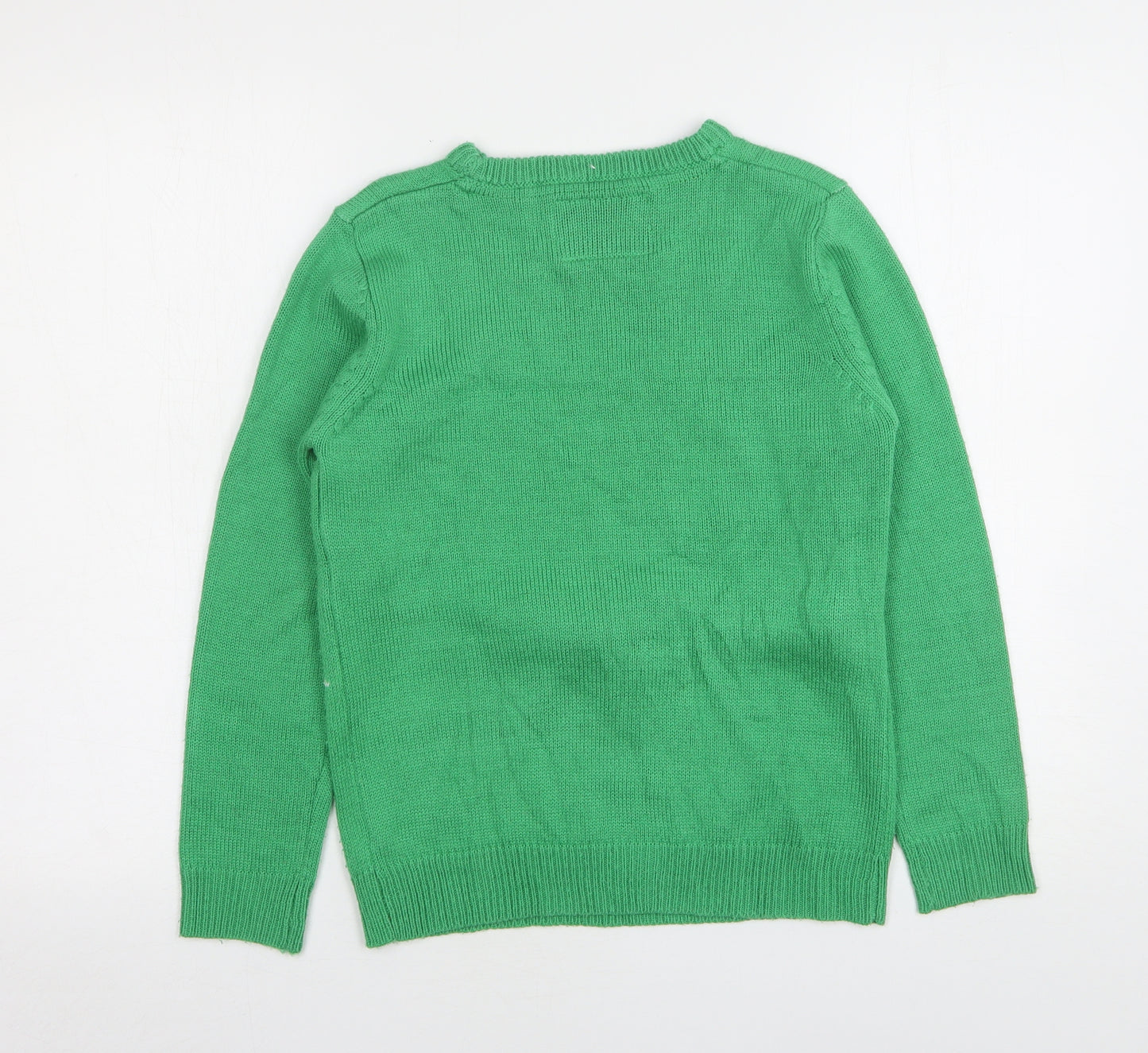 Rebel Boys Green Round Neck  Acrylic Pullover Jumper Size 10-11 Years   - Christmas