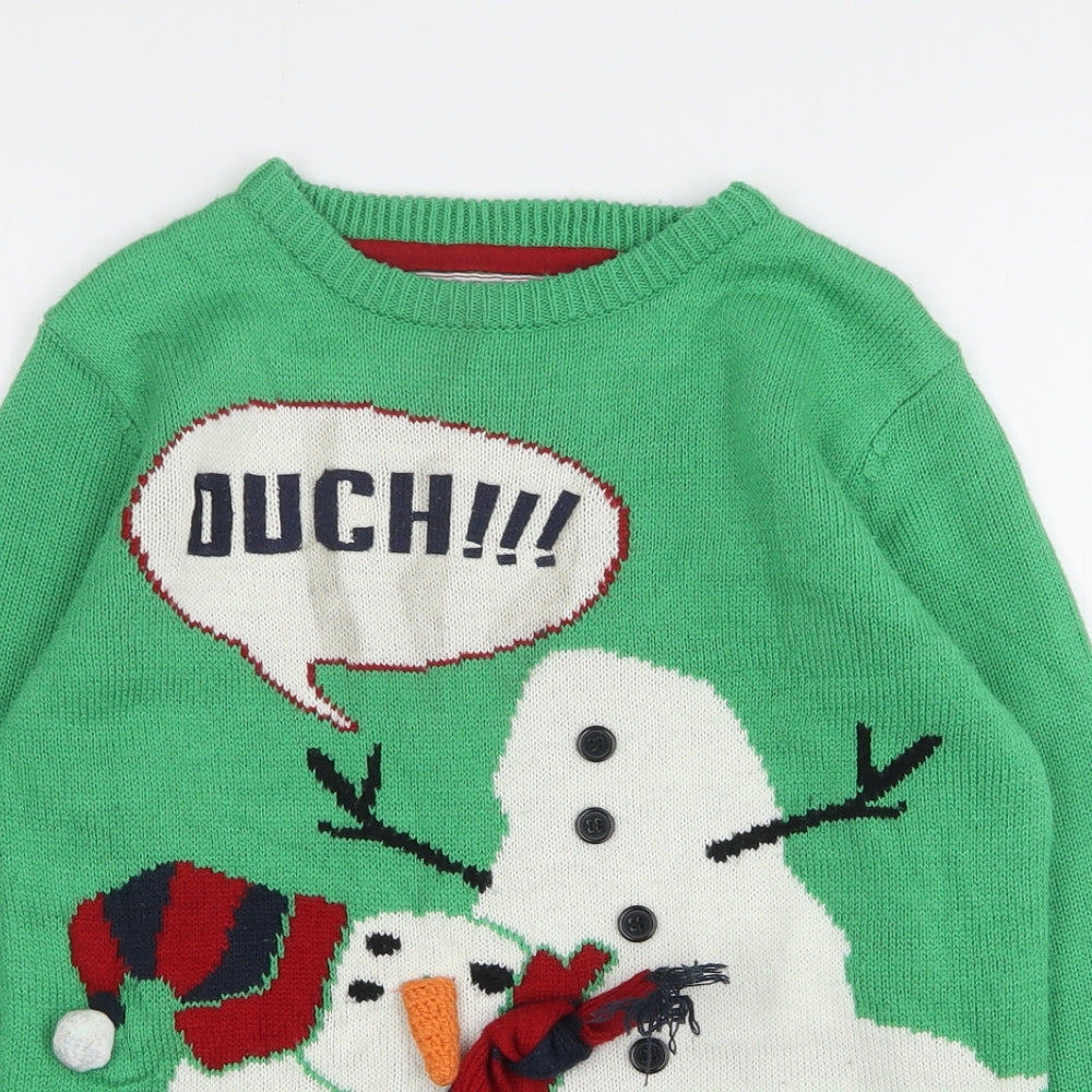 Rebel Boys Green Round Neck  Acrylic Pullover Jumper Size 10-11 Years   - Christmas