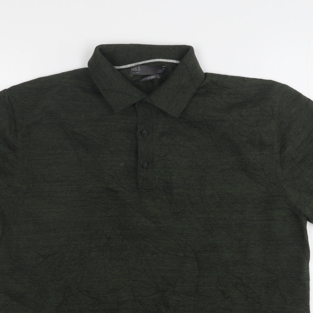 Marks and Spencer Mens Green  Cotton  Polo Size M Collared