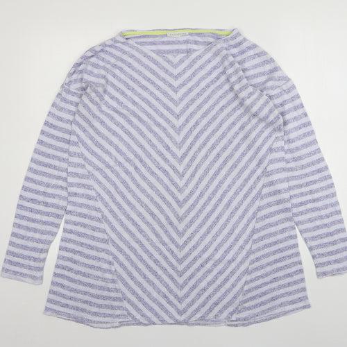Retrology Womens Blue Round Neck Striped Rayon Pullover Jumper Size L