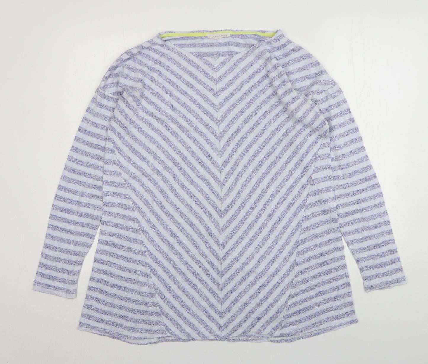Retrology Womens Blue Round Neck Striped Rayon Pullover Jumper Size L