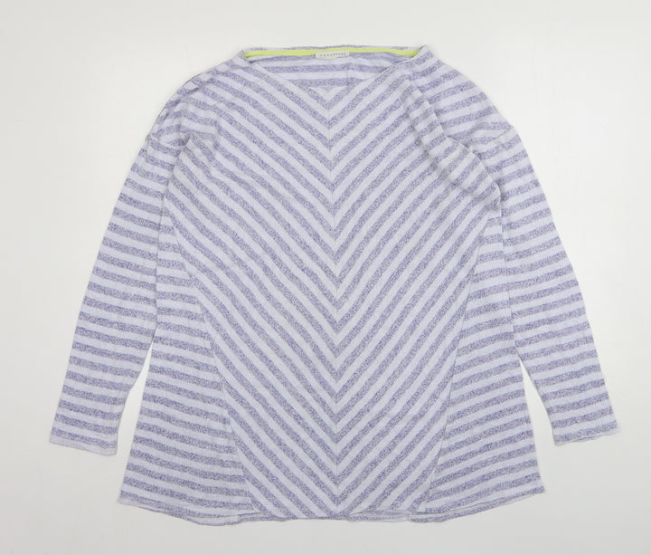 Retrology Womens Blue Round Neck Striped Rayon Pullover Jumper Size L
