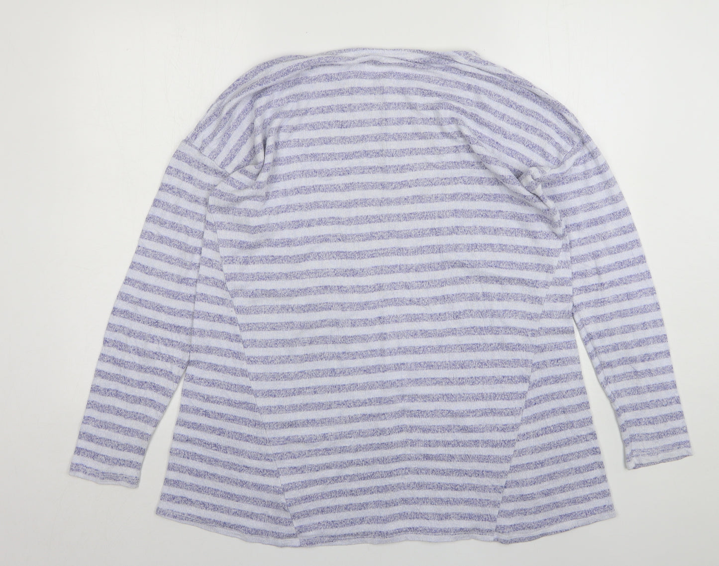 Retrology Womens Blue Round Neck Striped Rayon Pullover Jumper Size L