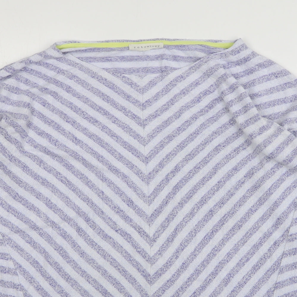 Retrology Womens Blue Round Neck Striped Rayon Pullover Jumper Size L