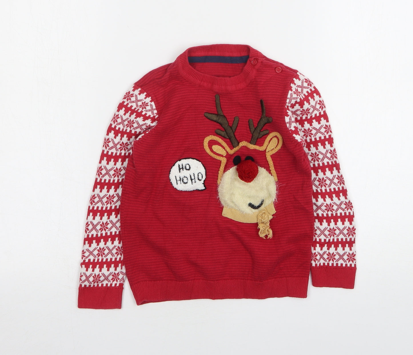 Mothercare Boys Red Round Neck Striped Cotton Pullover Jumper Size 3-4 Years   - Christmas