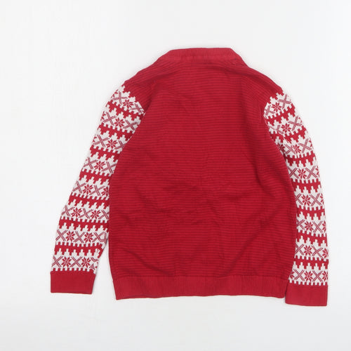 Mothercare Boys Red Round Neck Striped Cotton Pullover Jumper Size 3-4 Years   - Christmas