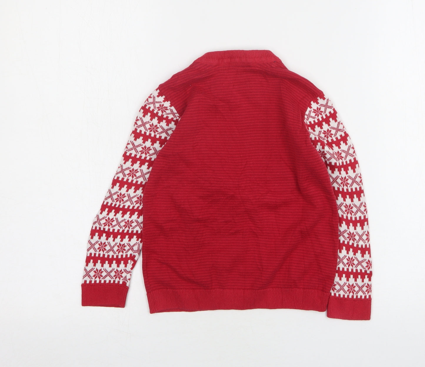 Mothercare Boys Red Round Neck Striped Cotton Pullover Jumper Size 3-4 Years   - Christmas