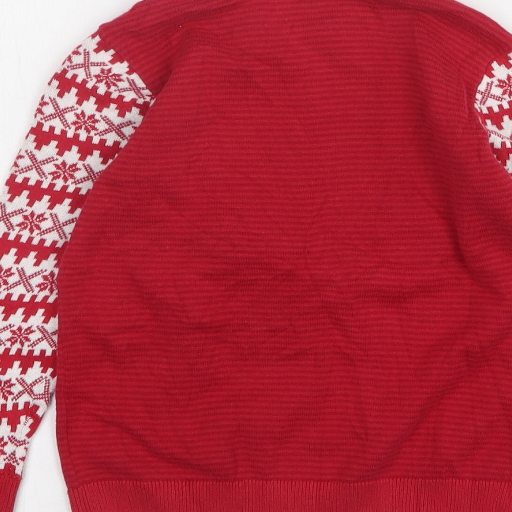 Mothercare Boys Red Round Neck Striped Cotton Pullover Jumper Size 3-4 Years   - Christmas