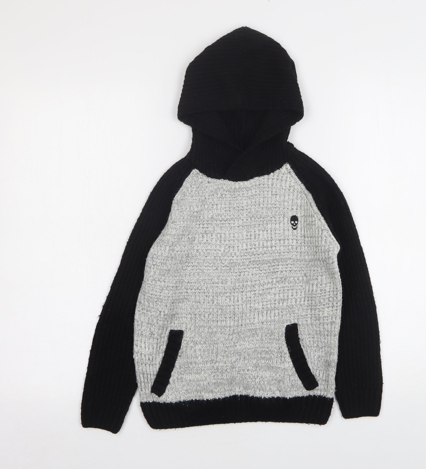 Matalan Boys Grey  Acrylic Pullover Hoodie Size 9 Years