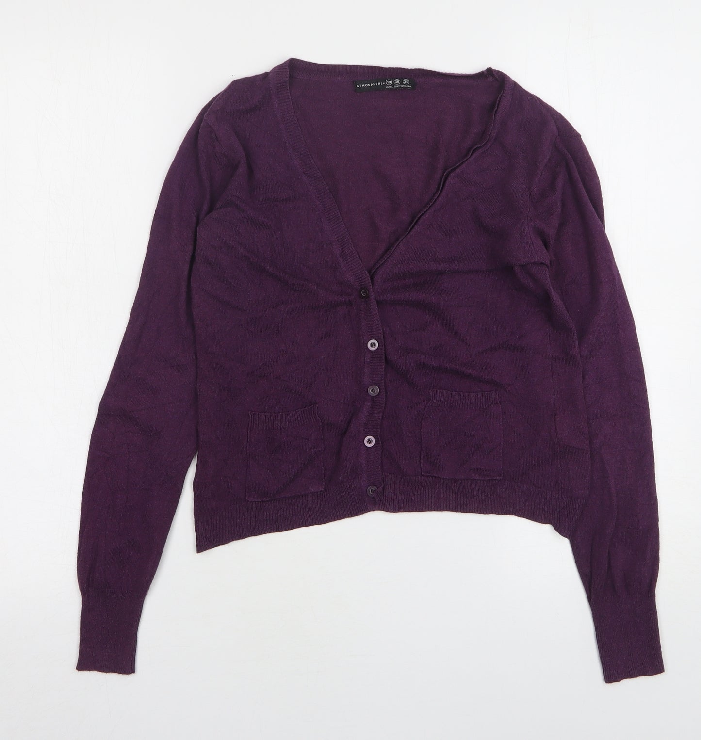 Atmosphere Womens Purple V-Neck  Viscose Cardigan Jumper Size 10