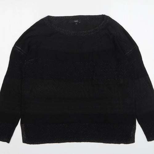 NEXT Womens Black Round Neck Striped Viscose Pullover Jumper Size 12