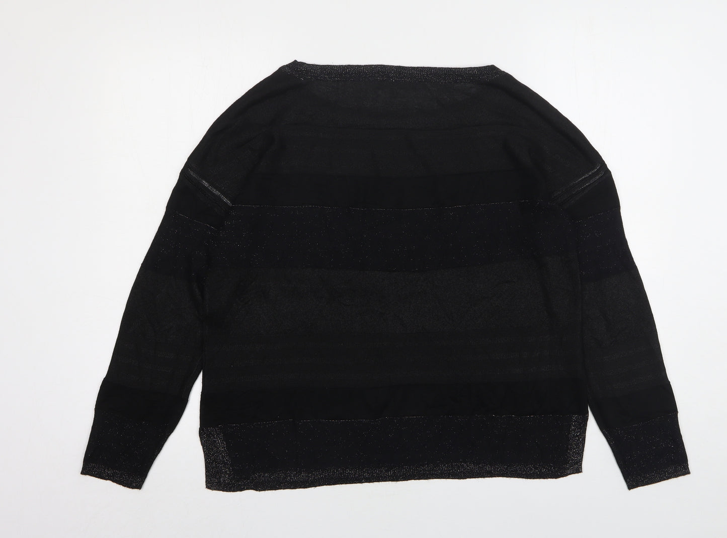 NEXT Womens Black Round Neck Striped Viscose Pullover Jumper Size 12