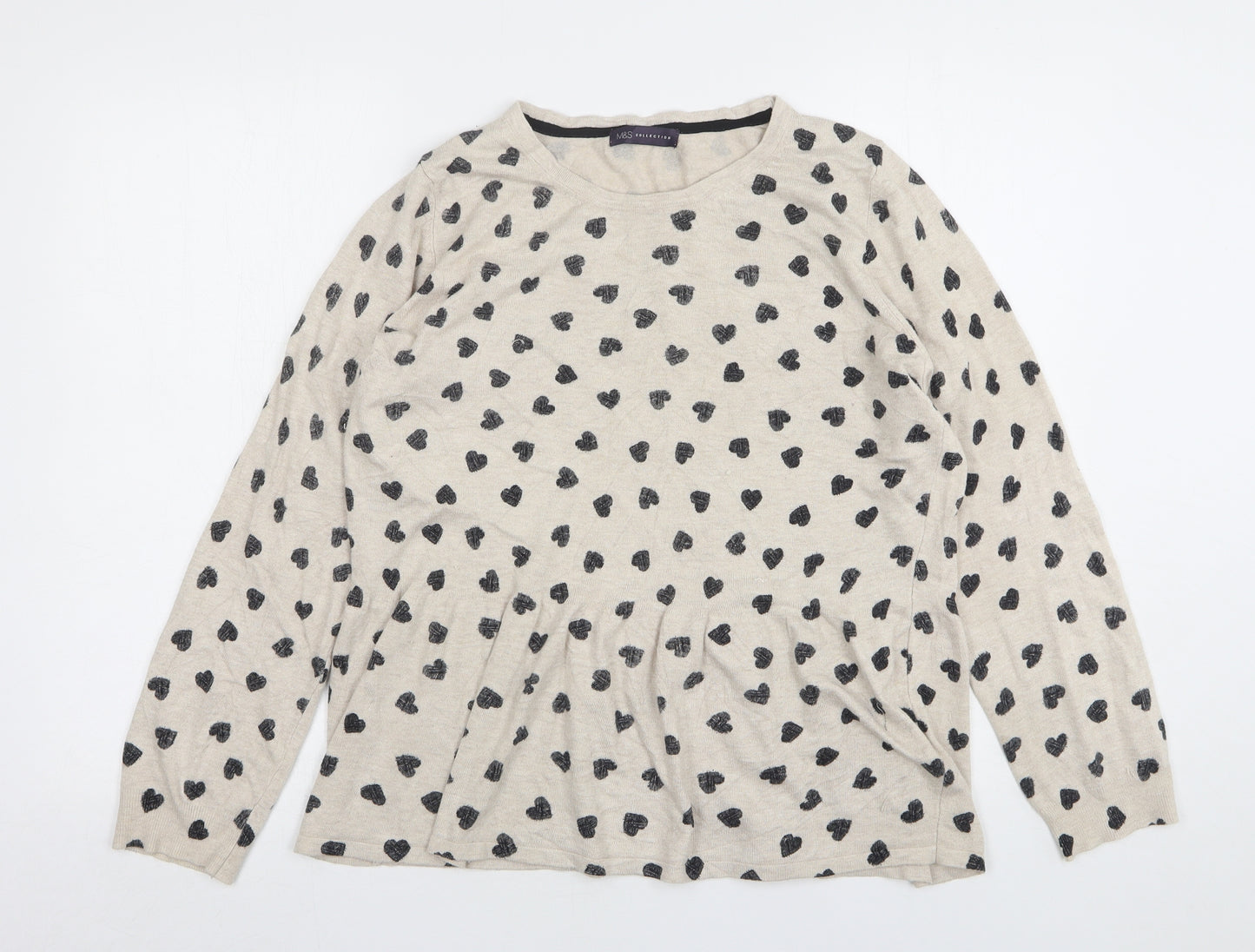 Marks and Spencer Womens Beige Round Neck Polka Dot Viscose Pullover Jumper Size 20