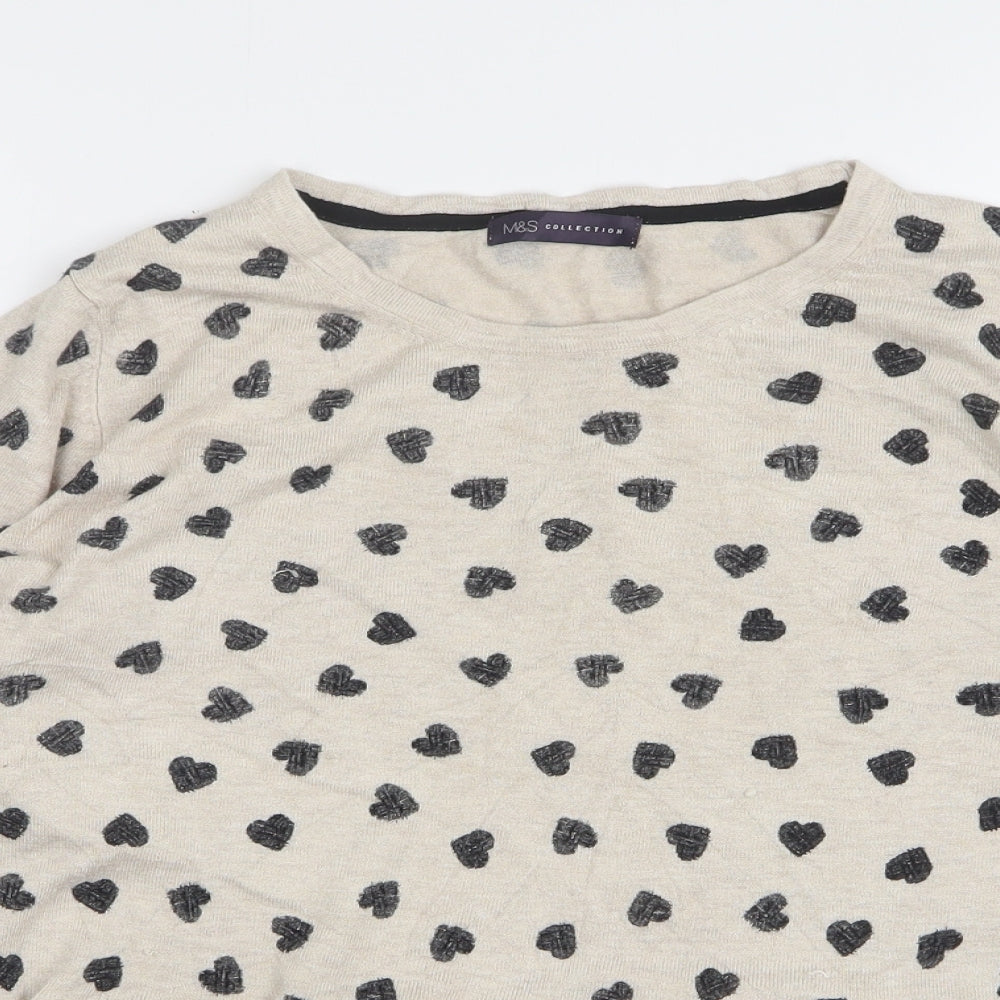 Marks and Spencer Womens Beige Round Neck Polka Dot Viscose Pullover Jumper Size 20