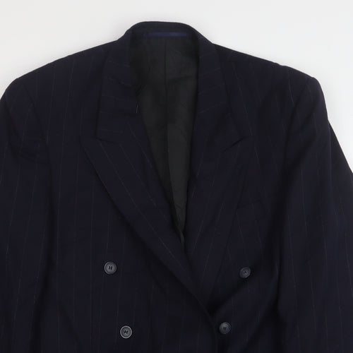 George Mens Blue Striped Polyester Jacket Suit Jacket Size 42