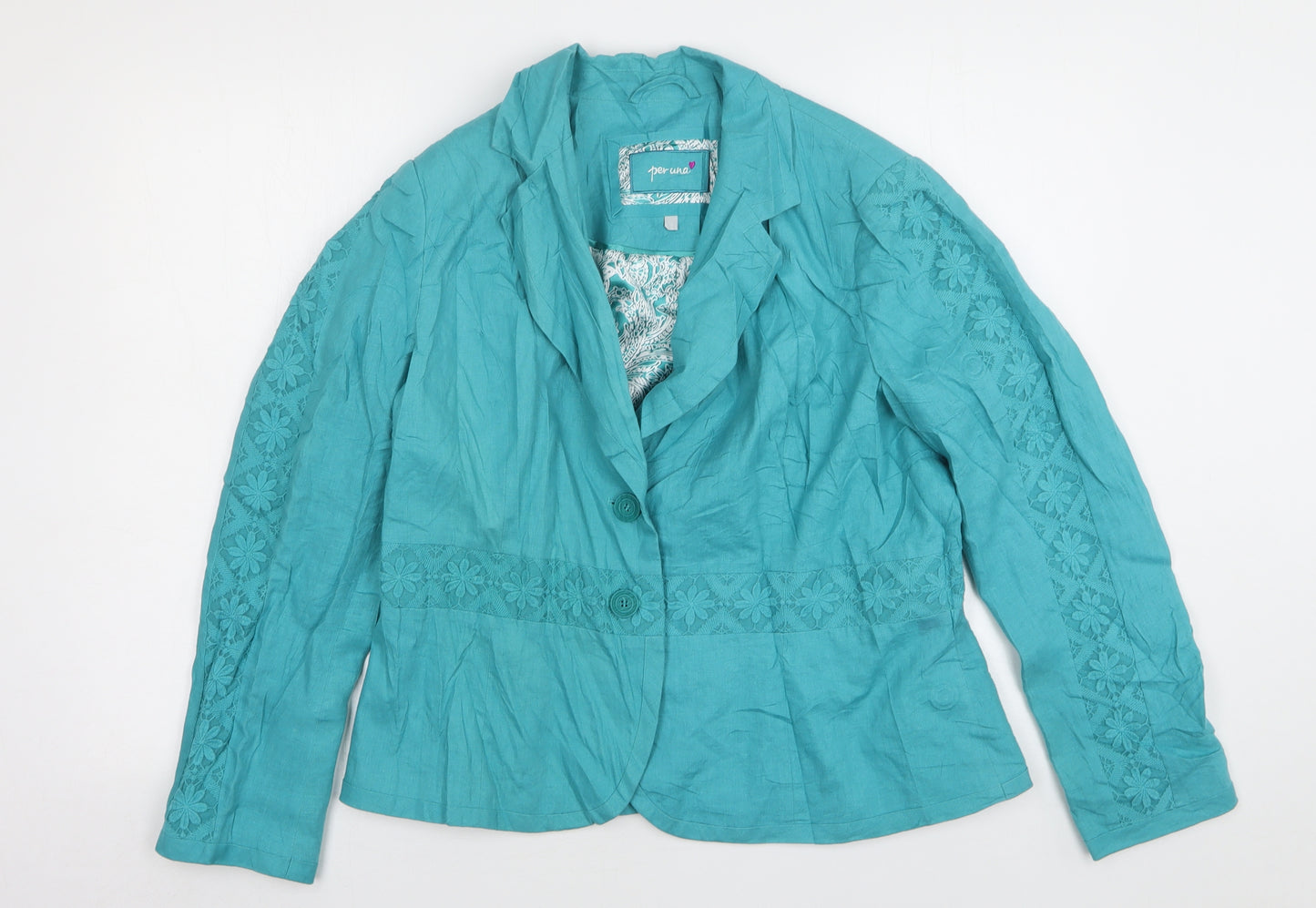 Per Una  Womens Green Floral Linen Jacket Blazer Size 16