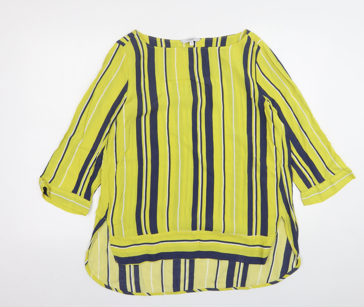 NEXT Womens Yellow Striped Viscose Basic Blouse Size 14 Round Neck