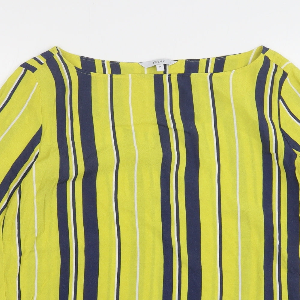 NEXT Womens Yellow Striped Viscose Basic Blouse Size 14 Round Neck