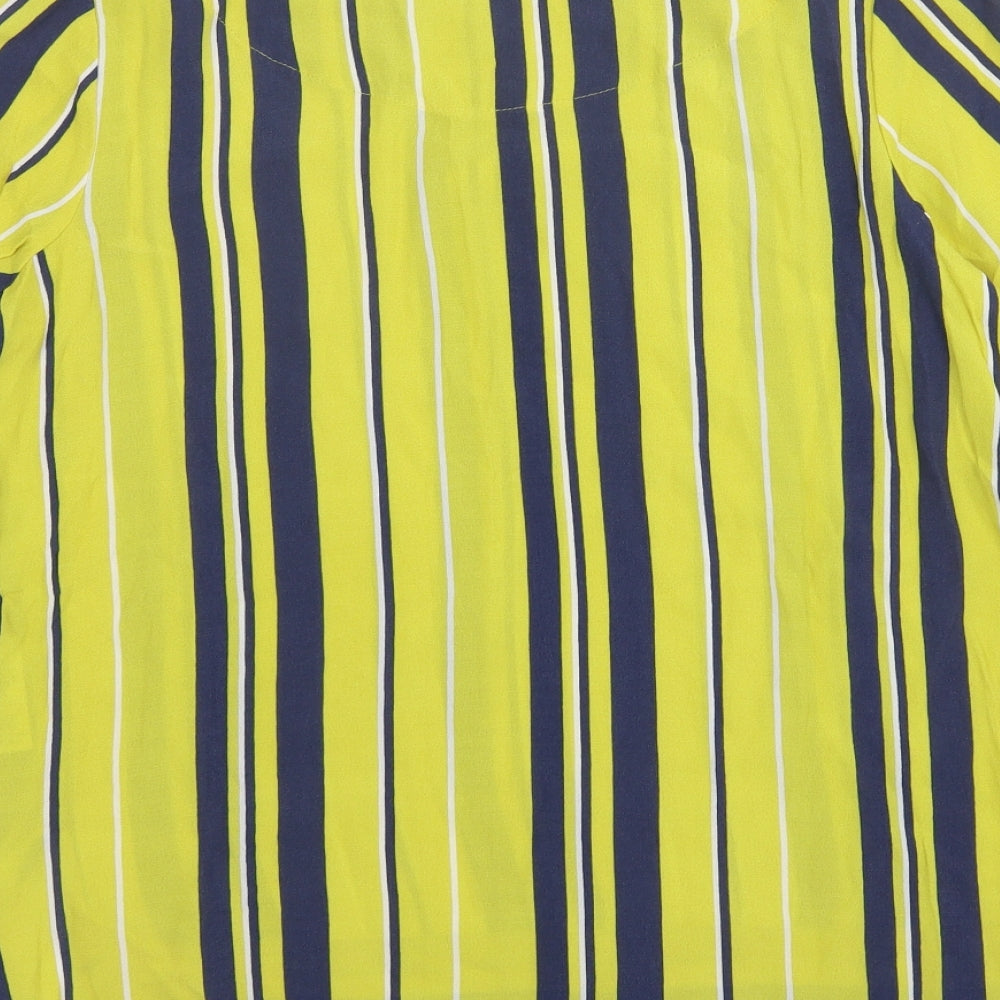 NEXT Womens Yellow Striped Viscose Basic Blouse Size 14 Round Neck