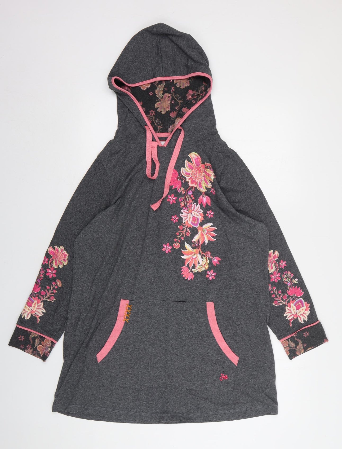 Joe Browns  Womens Grey Floral Polyester Pullover Hoodie Size 12