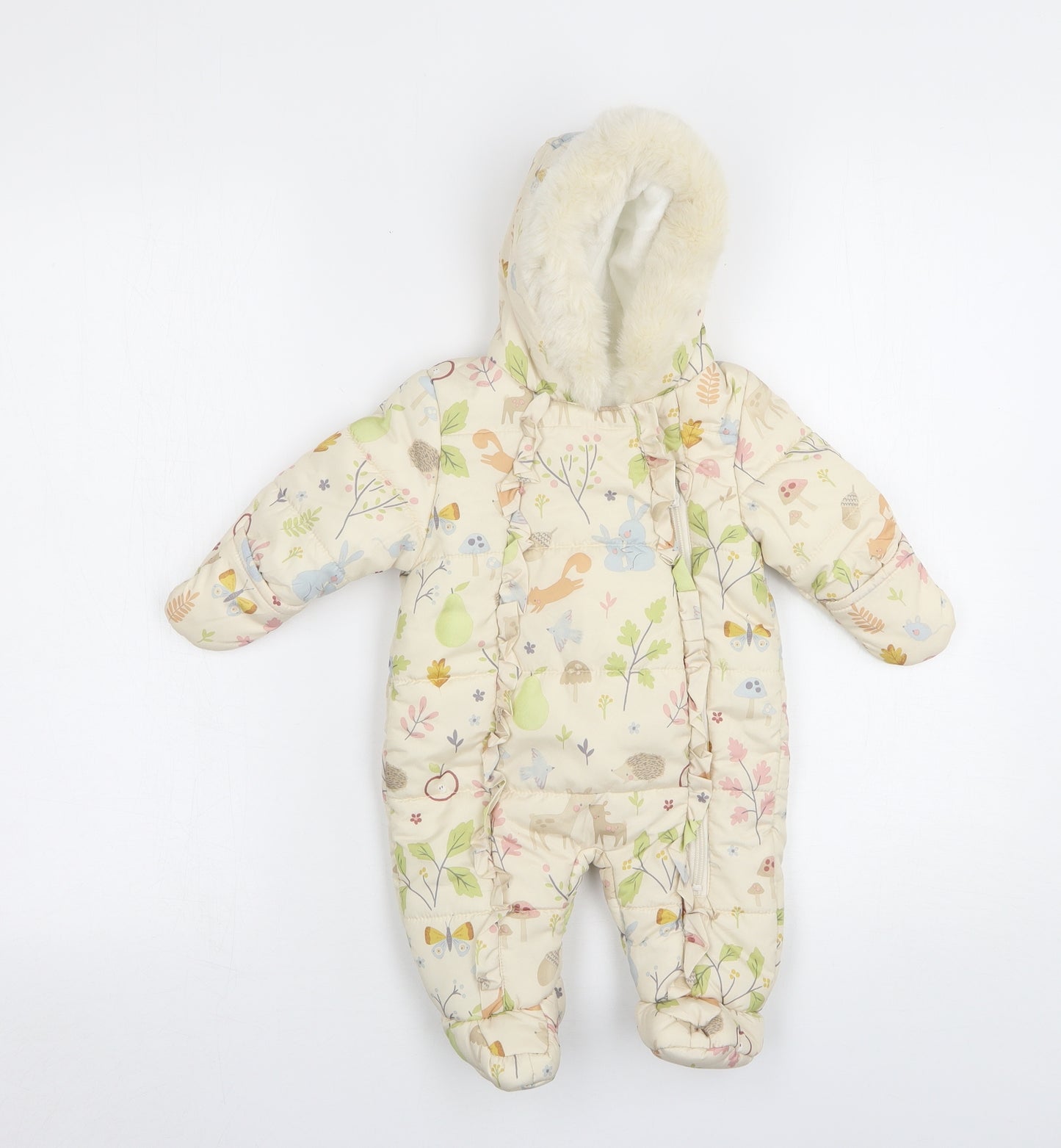 George Girls Beige Floral  Rain Coat Snowsuit Size 0-3 Months