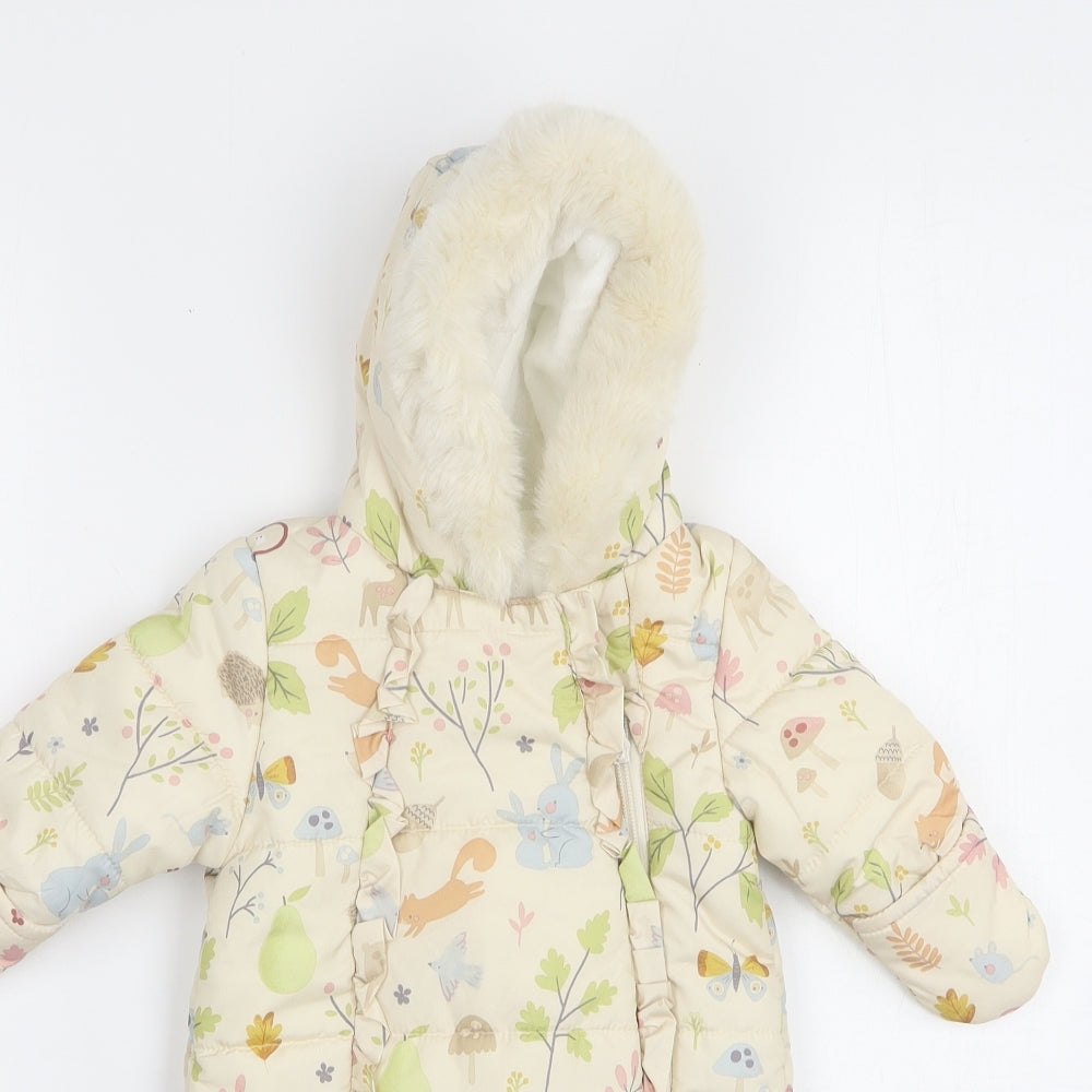 George Girls Beige Floral  Rain Coat Snowsuit Size 0-3 Months