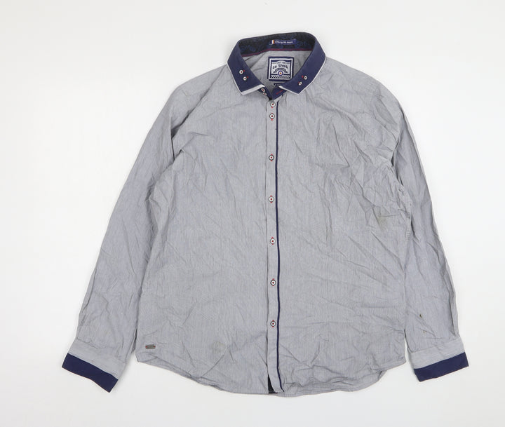 Le Shark Mens Grey Striped Cotton Button-Up Size XL Collared
