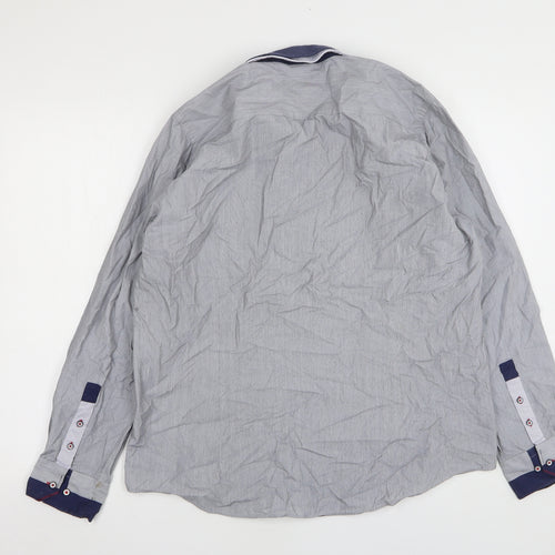 Le Shark  Mens Grey Striped Cotton  Button-Up Size XL Collared