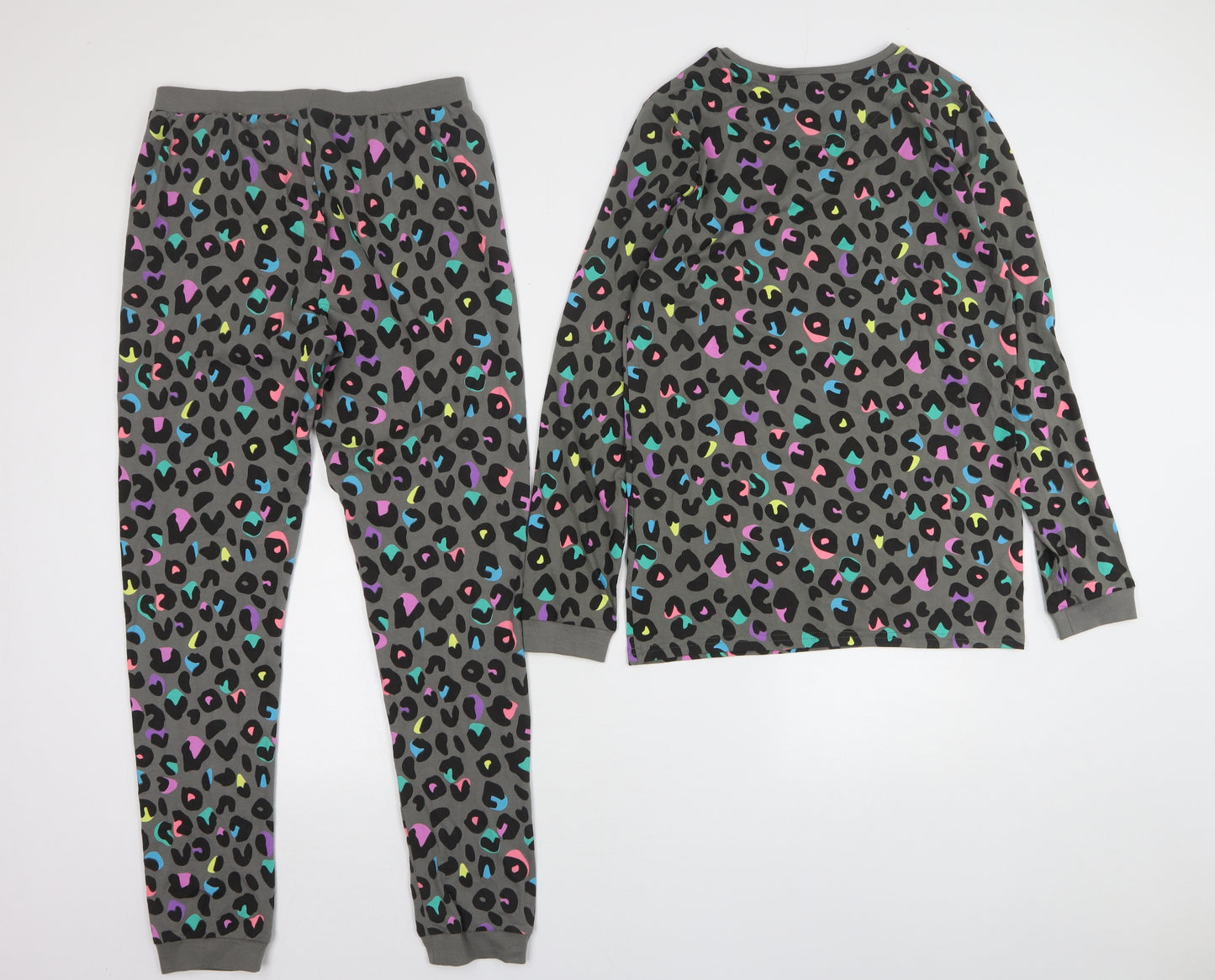 Marks and Spencer Girls Green Animal Print Cotton Top Pyjama Set Size 13-14 Years