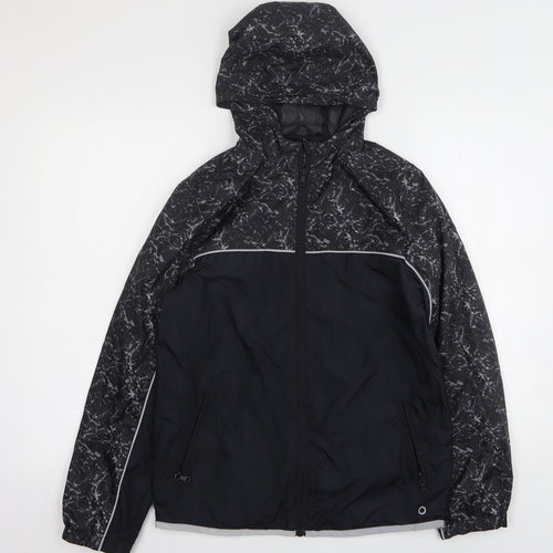 Marks and Spencer Boys Black Geometric  Windbreaker Jacket Size 12-13 Years