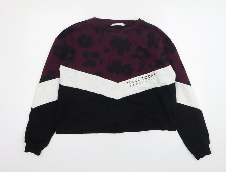 H&M Girls Multicoloured Colourblock Cotton Pullover Sweatshirt Size 12-13 Years