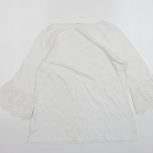 George Womens White Floral Cotton Basic T-Shirt Size 10 Round Neck