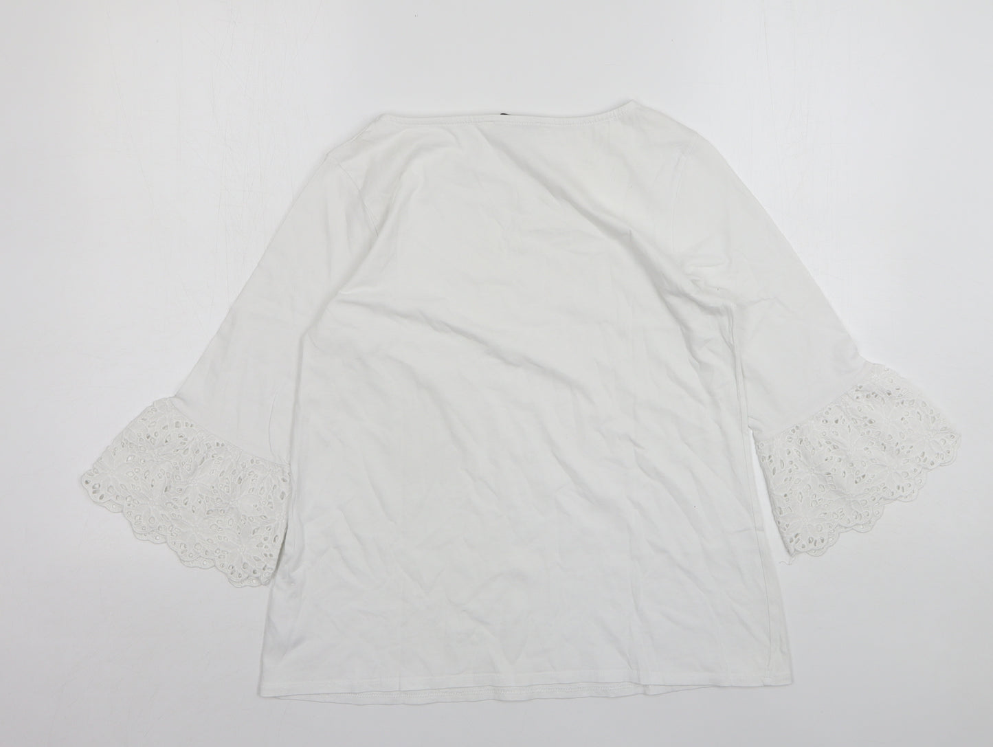 George Womens White Floral Cotton Basic T-Shirt Size 10 Round Neck