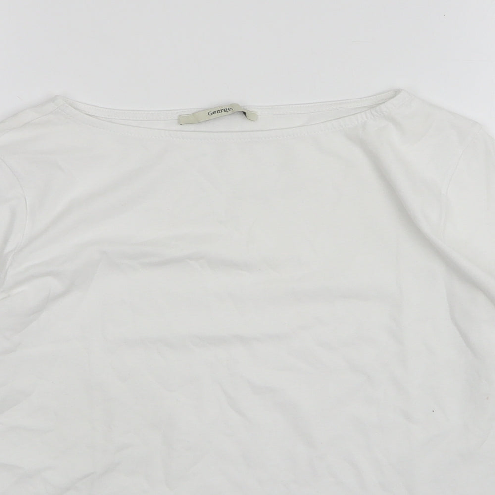 George Womens White Floral Cotton Basic T-Shirt Size 10 Round Neck
