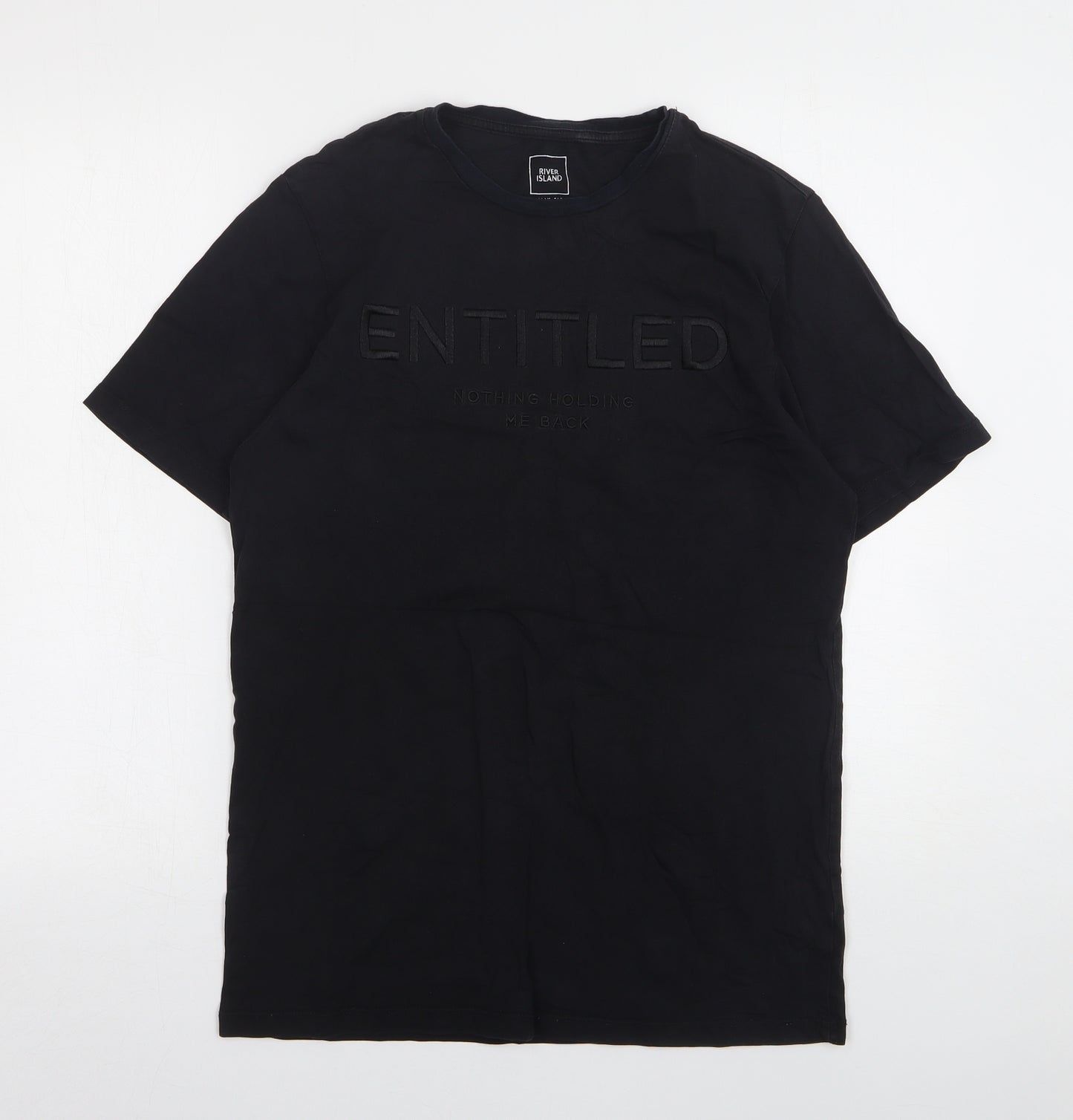 River Island  Mens Black  Cotton  T-Shirt Size M Round Neck
